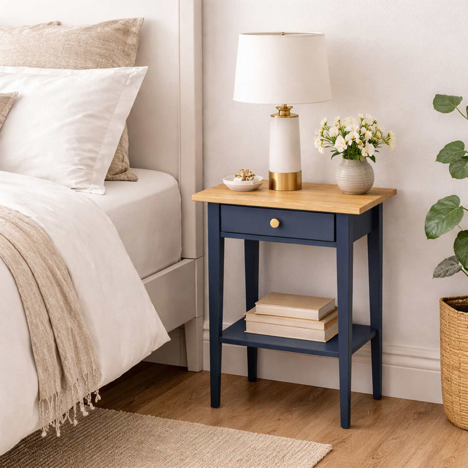 Modern side table with drawer & open shelf