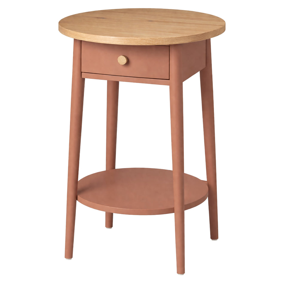 Round side table with drawer & shelf