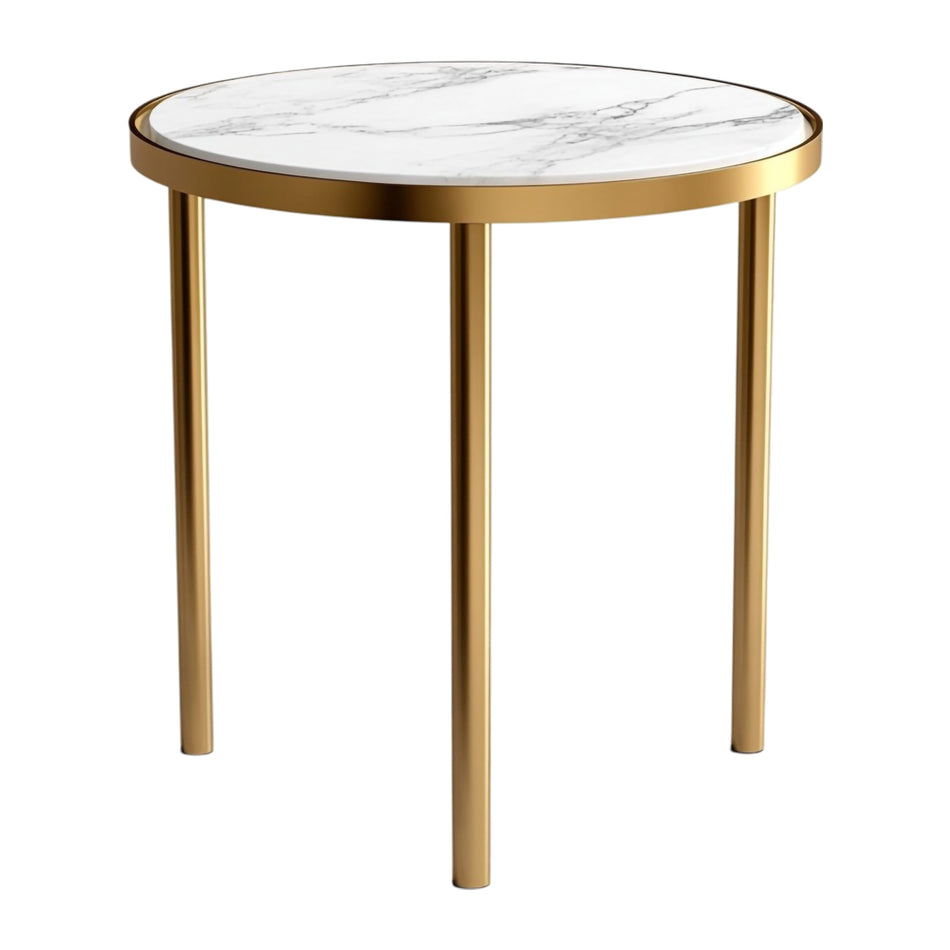 Marble effect round side table with metal frame