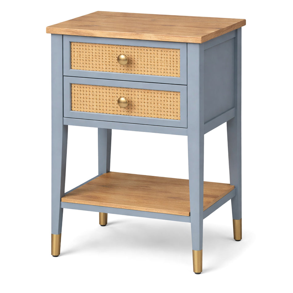Double drawer side table with rattan detail