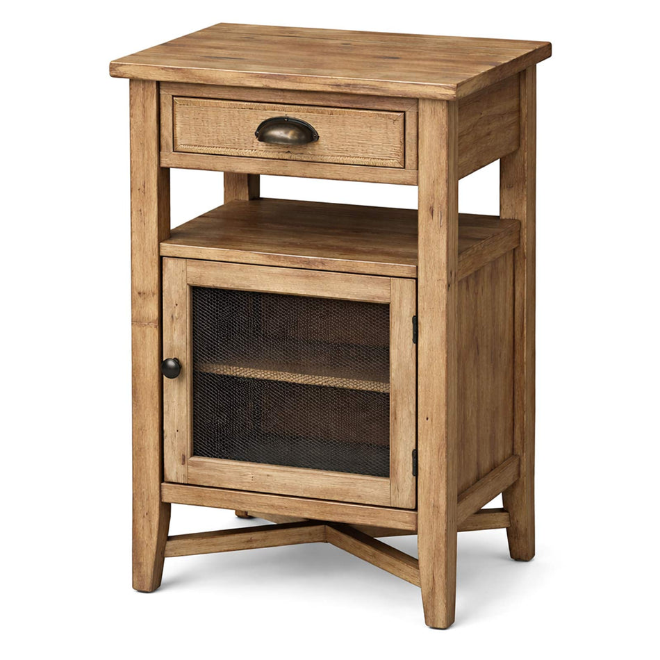 Industrial side table with cabinet storage