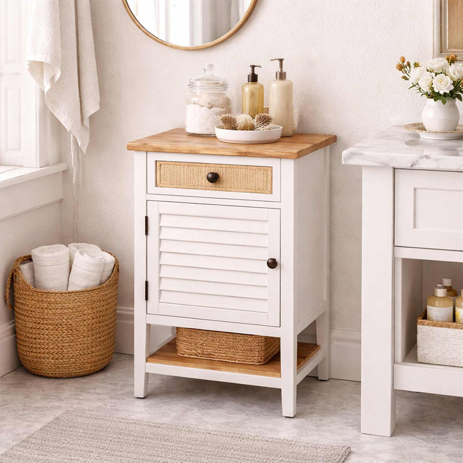 Modern side table with cabinet & shelf