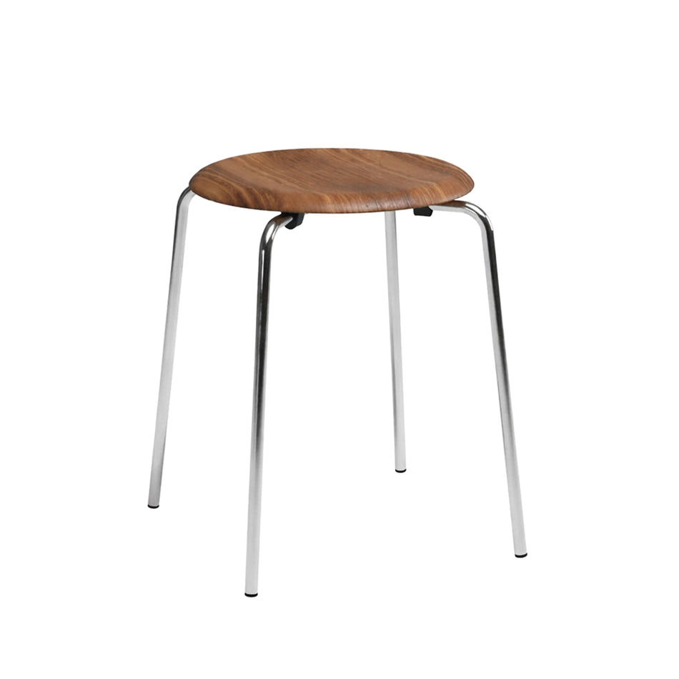 Round oak & metal stool