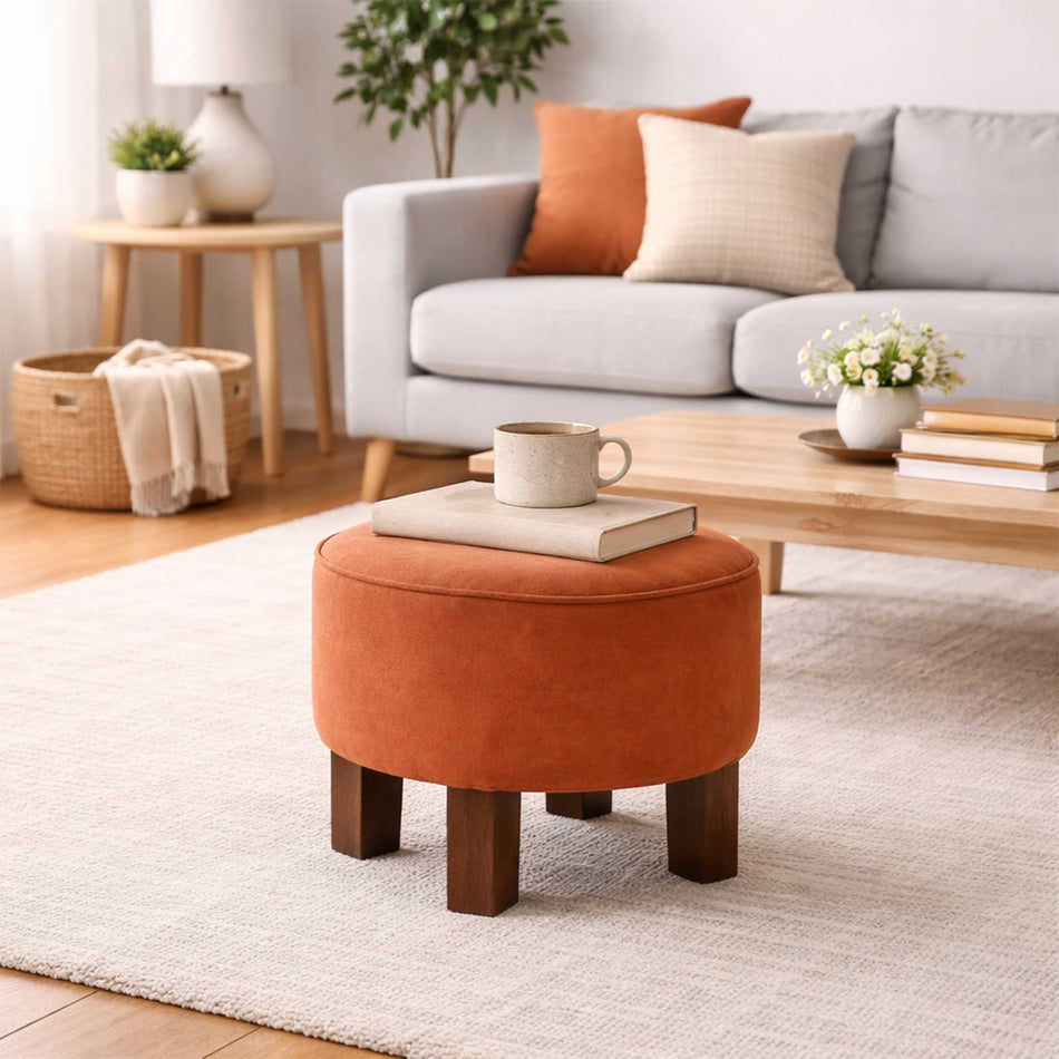 Round velvet ottoman stool