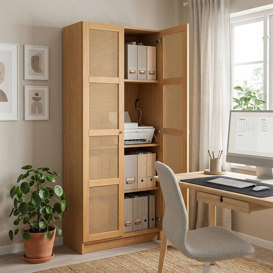 Natural rattan double door wardrobe