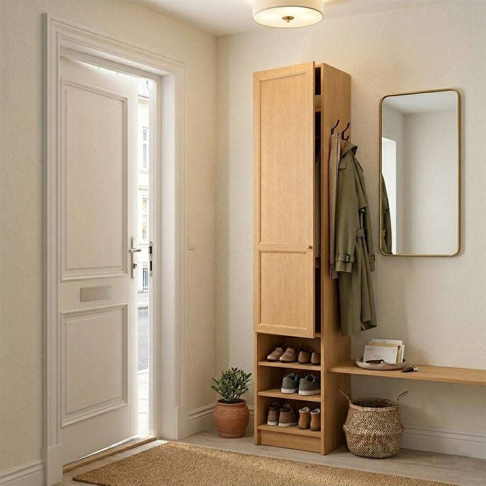 Slim wooden single door wardrobe