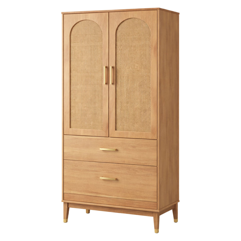 Light oak rattan door cabinet with drawers