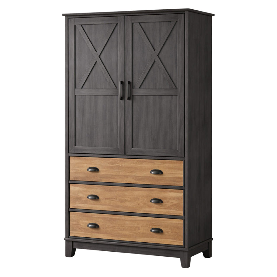 Industrial dark wood cabinet with drawers