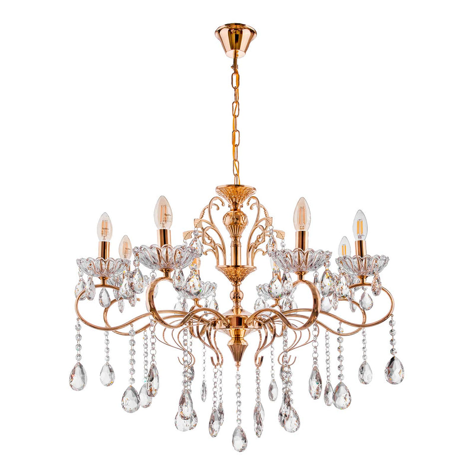 Olbia hanging light with crystal drops, gold