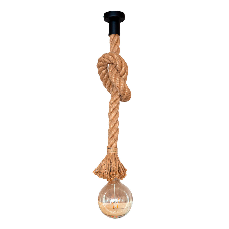 Selinus, vintage pendant light with a hemp rope, brown