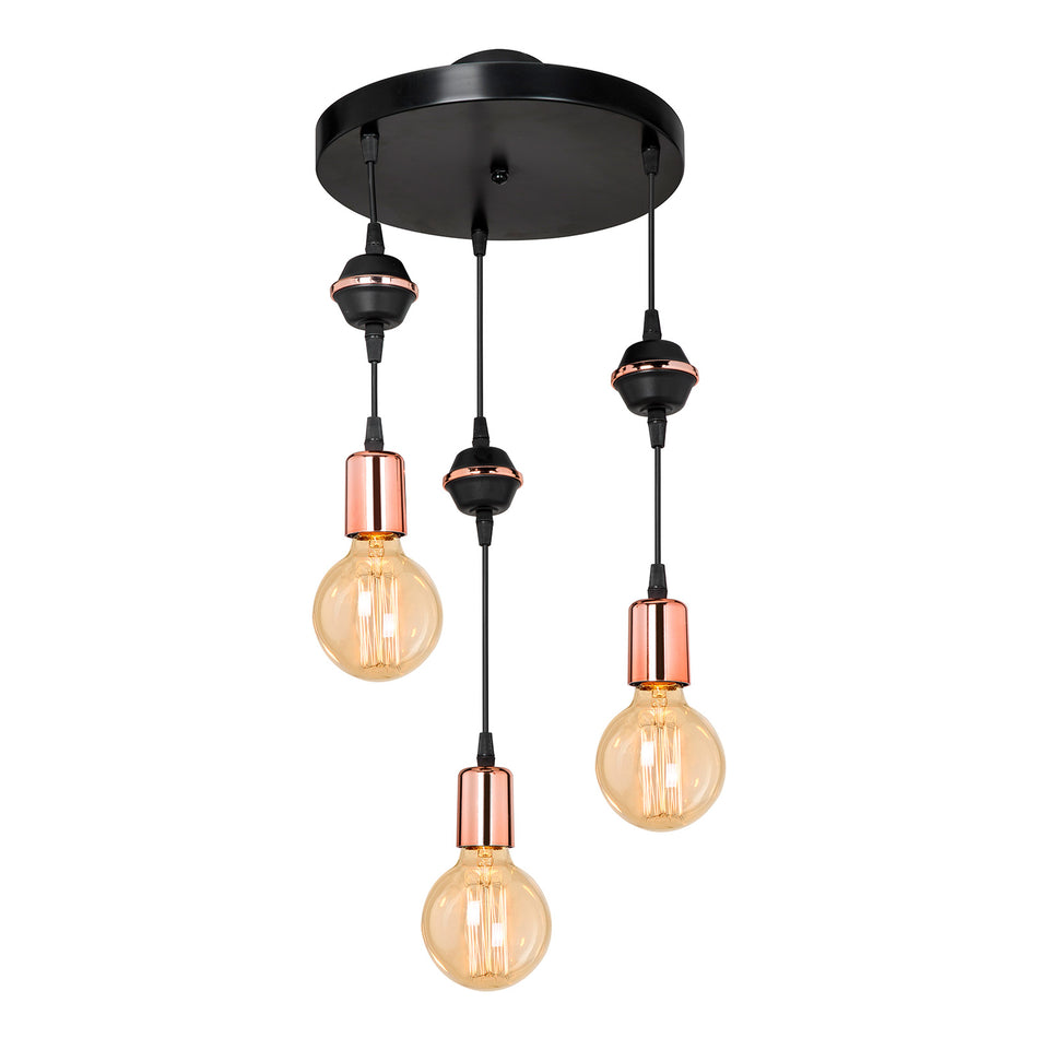 Ithaca track system, 3 hanging lights, black