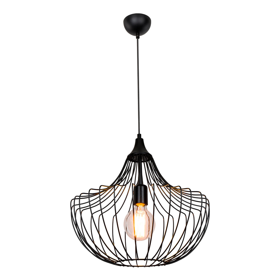 Olbia pendant light with cage, linear, black