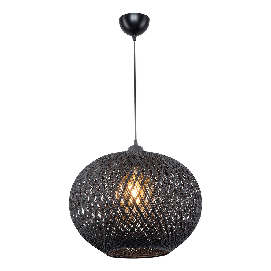 Helorus hanging light, rattan lampshade in black