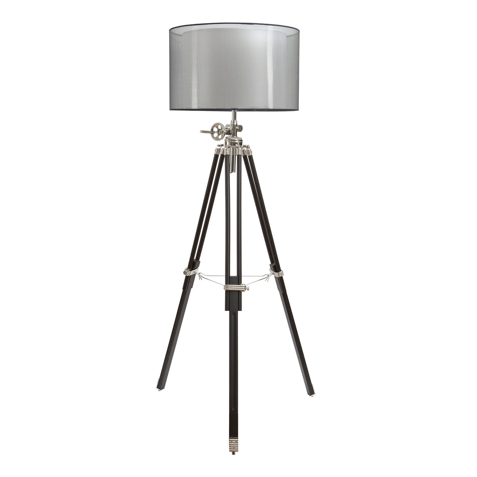 Dion tripod floor lamp in industrial style, silver