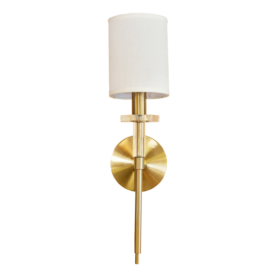 Ithaca wall light with fabric lampshade, golden base