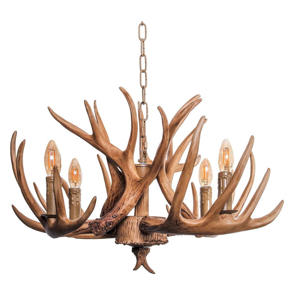 Omicron hanging light, wooden antlers, brown