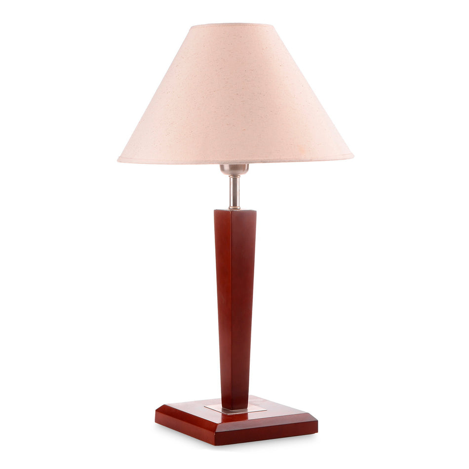 Omicron table lamp, made of wood with a fabric lampshade